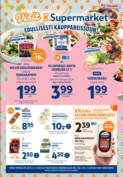 K-Supermarket tarjouslehti. Voimassa: 29/06/26 - 01/07/26