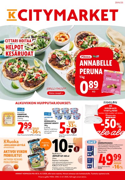 K-Citymarket tarjouslehti. Voimassa: 06/07/26 - 08/07/26