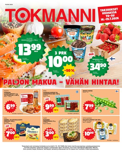 Tokmanni tarjouslehti. Voimassa: 16/07/26 - 19/07/26