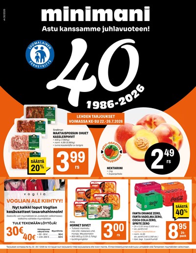 Minimani tarjouslehti. Voimassa: 22/07/26 - 26/07/26