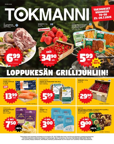 Tokmanni tarjouslehti. Voimassa: 23/07/26 - 26/07/26