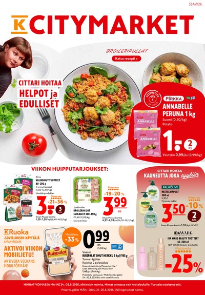 K-Citymarket tarjouslehti. Voimassa: 24/08/26 - 30/08/26