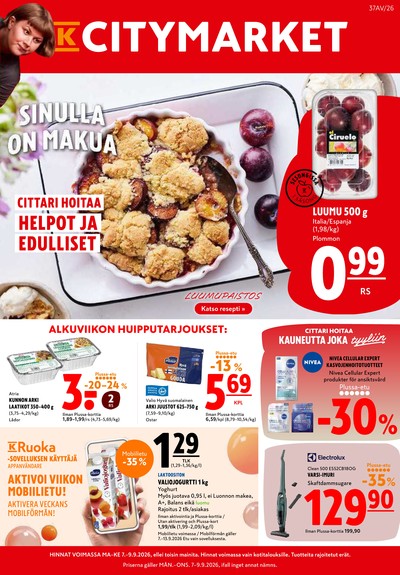 K-Citymarket tarjouslehti. Voimassa: 07/09/26 - 13/09/26