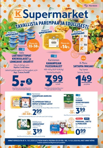 K-Supermarket tarjouslehti. Voimassa: 14/09/26 - 16/09/26