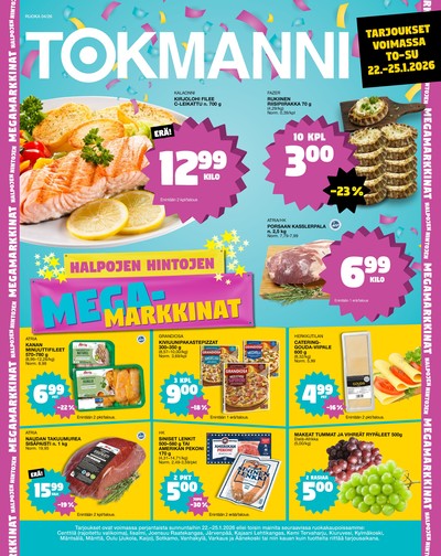 Tokmanni tarjouslehti. Voimassa: 22/01/26 - 25/01/26
