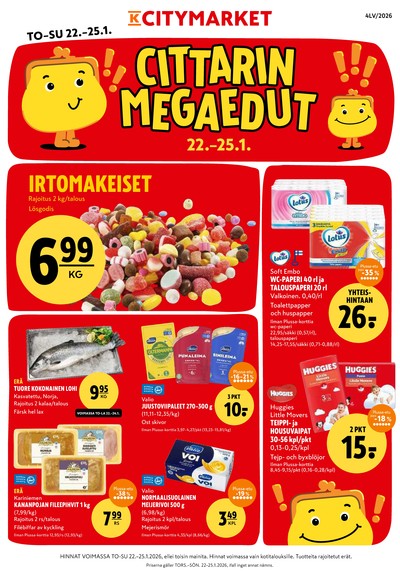 K-Citymarket tarjouslehti. Voimassa: 22/01/26 - 25/01/26