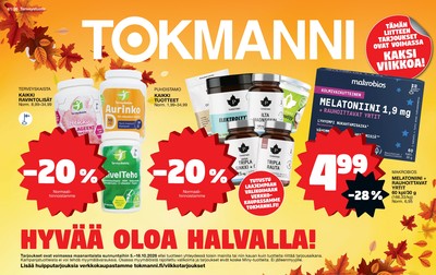Tokmanni tarjouslehti. Voimassa: 05/10/26 - 18/10/26