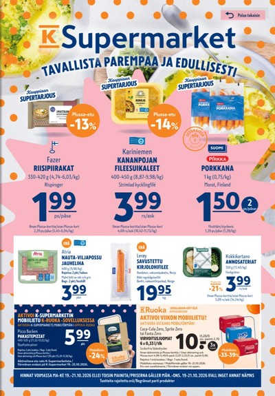 K-Supermarket tarjouslehti. Voimassa: 19/10/26 - 21/10/26