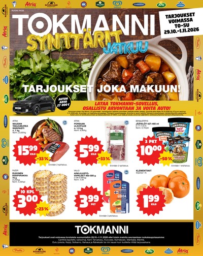 Tokmanni tarjouslehti. Voimassa: 29/10/26 - 01/11/26