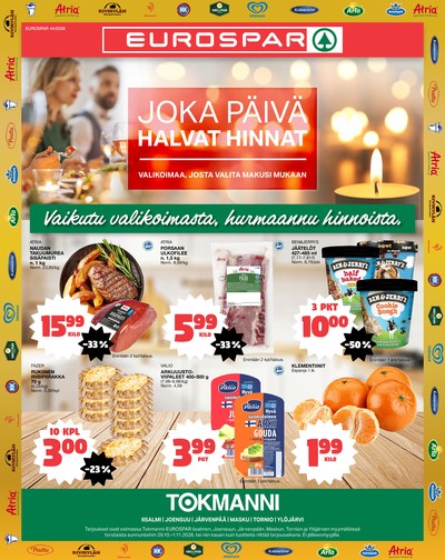 Tokmanni tarjouslehti. Voimassa: 29/10/26 - 01/11/26