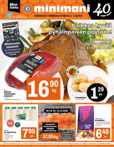 Minimani tarjouslehti. Voimassa: 28/10/26 - 01/11/26