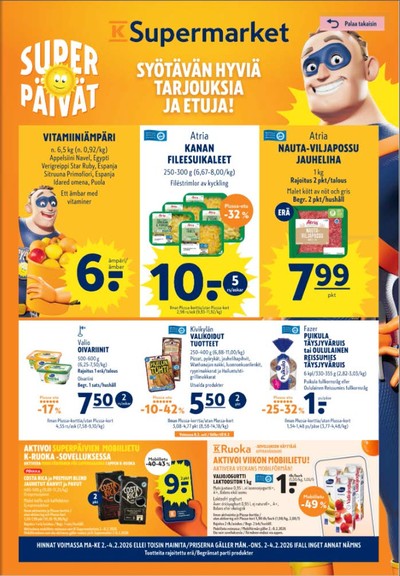 K-Supermarket tarjouslehti. Voimassa: 02/02/26 - 04/02/26