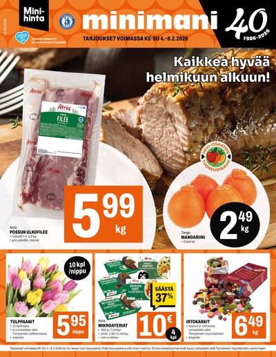 Minimani tarjouslehti. Voimassa: 04/02/26 - 08/02/26