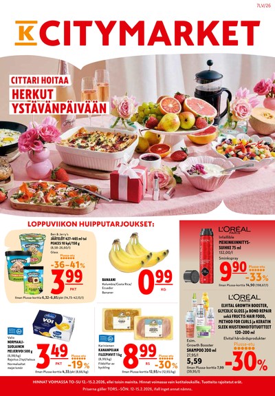 K-Citymarket tarjouslehti. Voimassa: 12/02/26 - 15/02/26