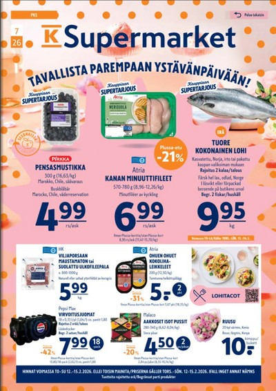 K-Supermarket tarjouslehti. Voimassa: 12/02/26 - 15/02/26