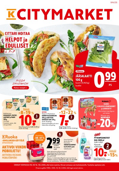 K-Citymarket tarjouslehti. Voimassa: 16/02/26 - 22/02/26