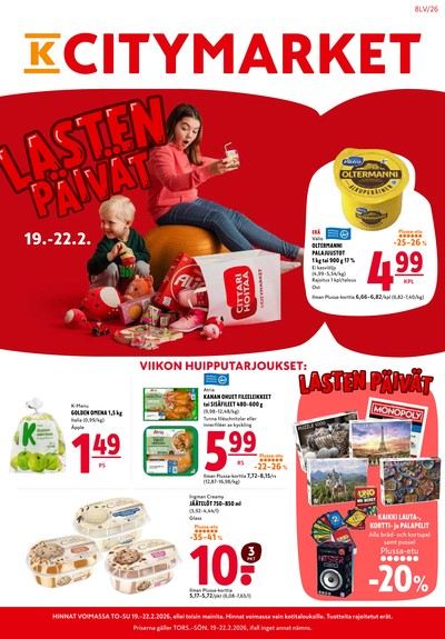 K-Citymarket tarjouslehti. Voimassa: 19/02/26 - 22/02/26